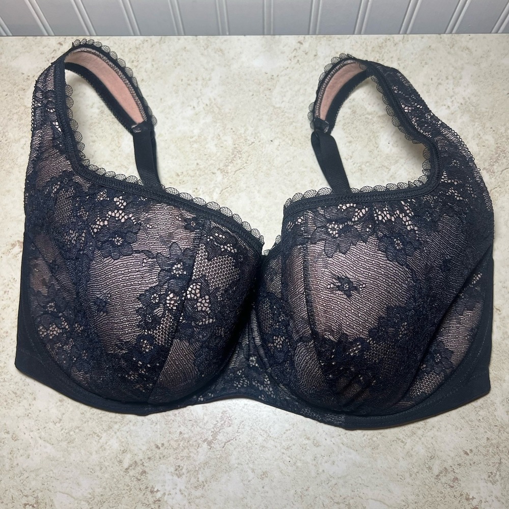 Rosa Faia Anita Black Floral Lace Contour Bra Nude Lining Full Coverage 36FF